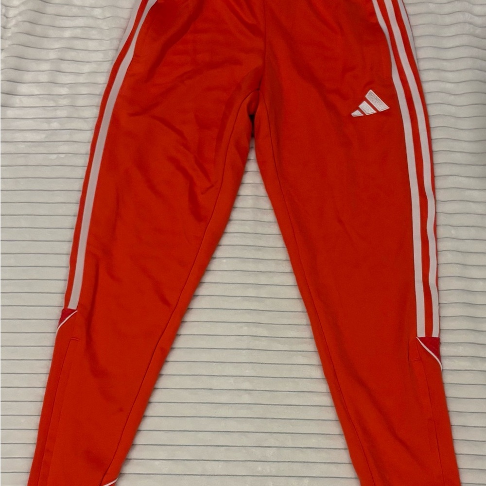 Adidas Mens Orange Joggers with White Stripes
